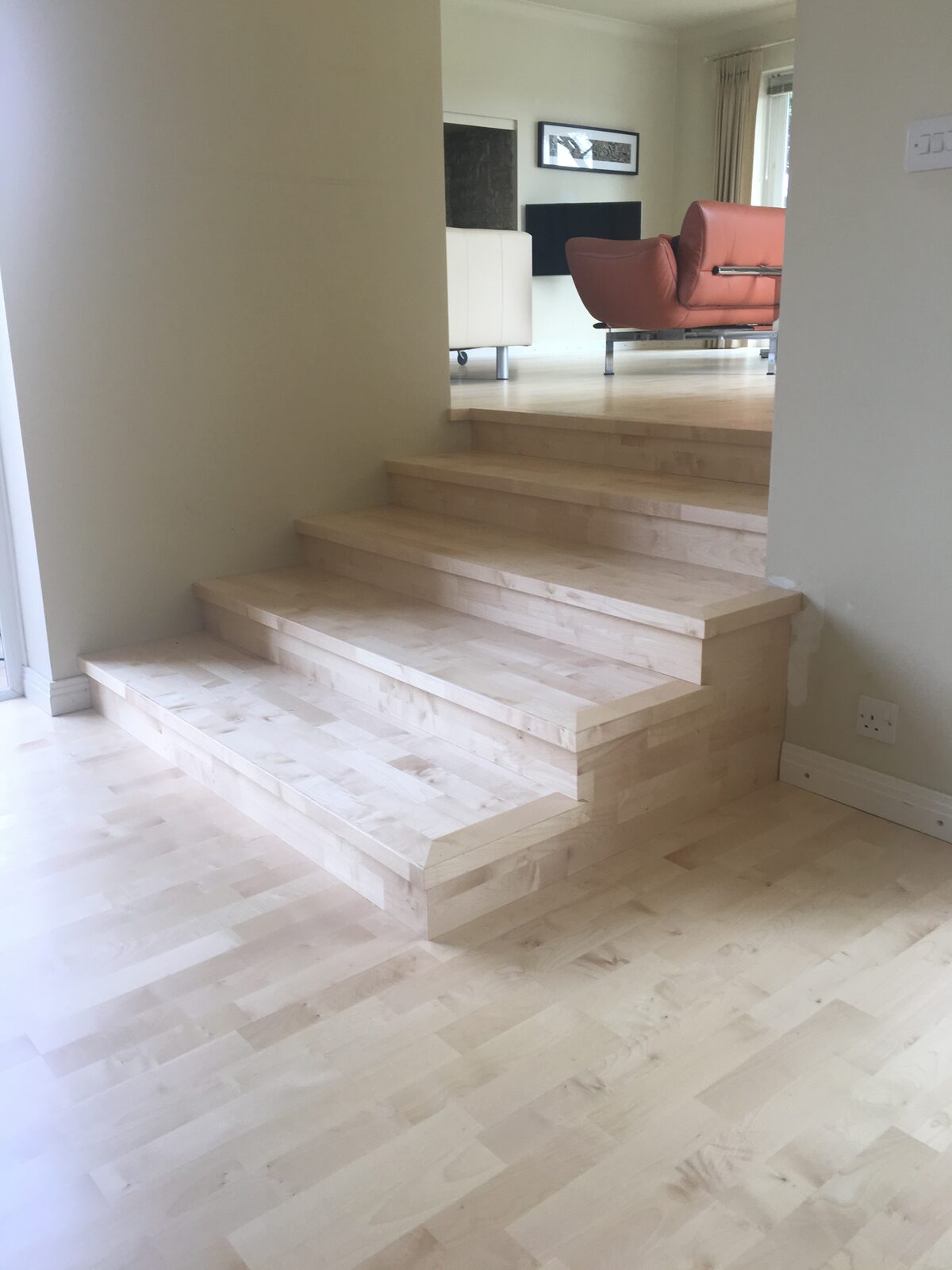 Maple timber staircase, of the kind we lay in Pulborough & Storrington homes