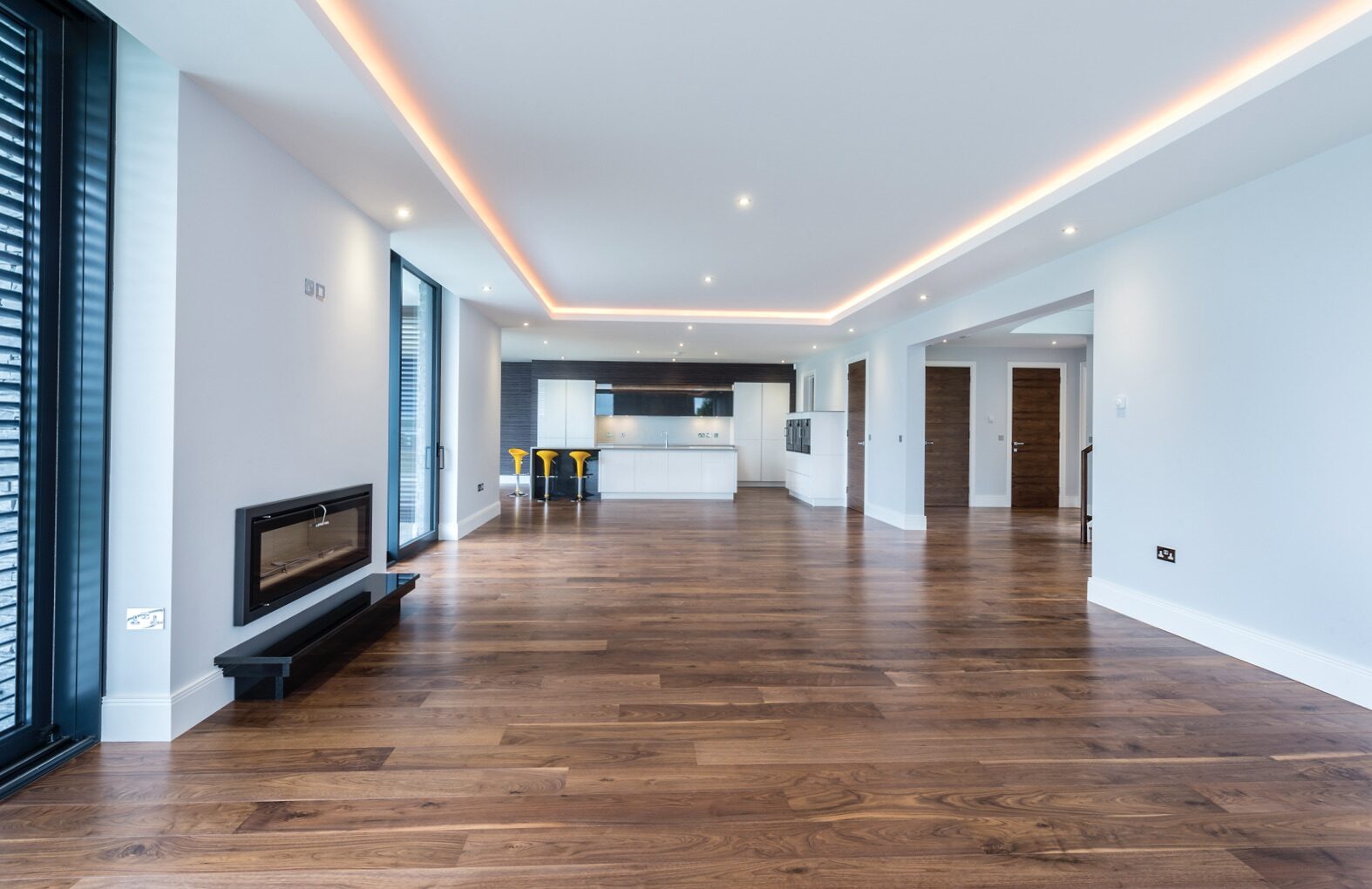 Dark walnut open-plan room, American Black Walnut we install