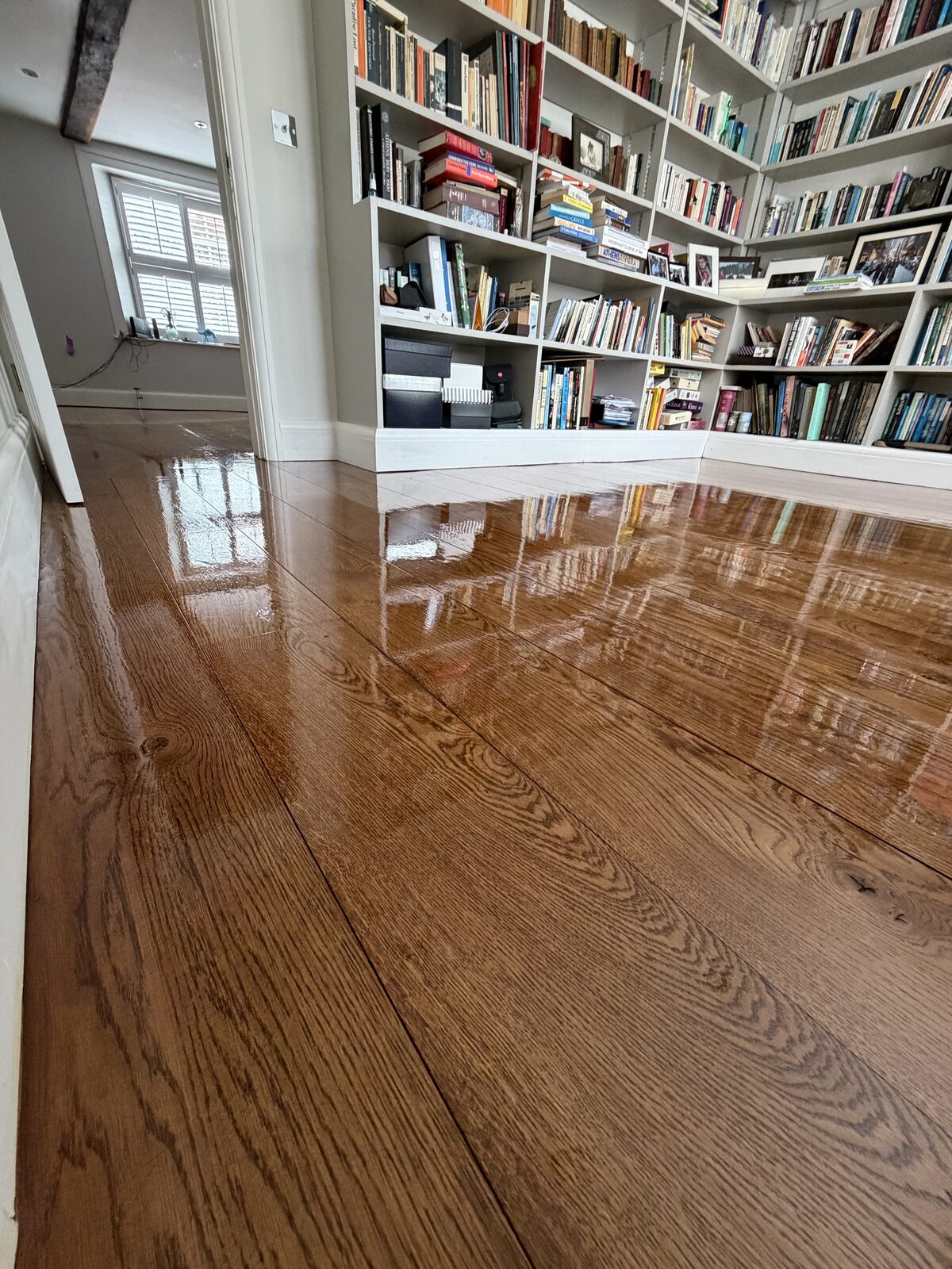 Walnut-stained oak, library room